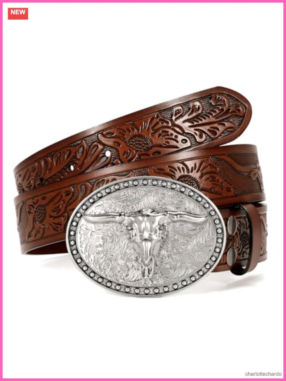 Western Cowhide Leather Belt with Bull Buckle